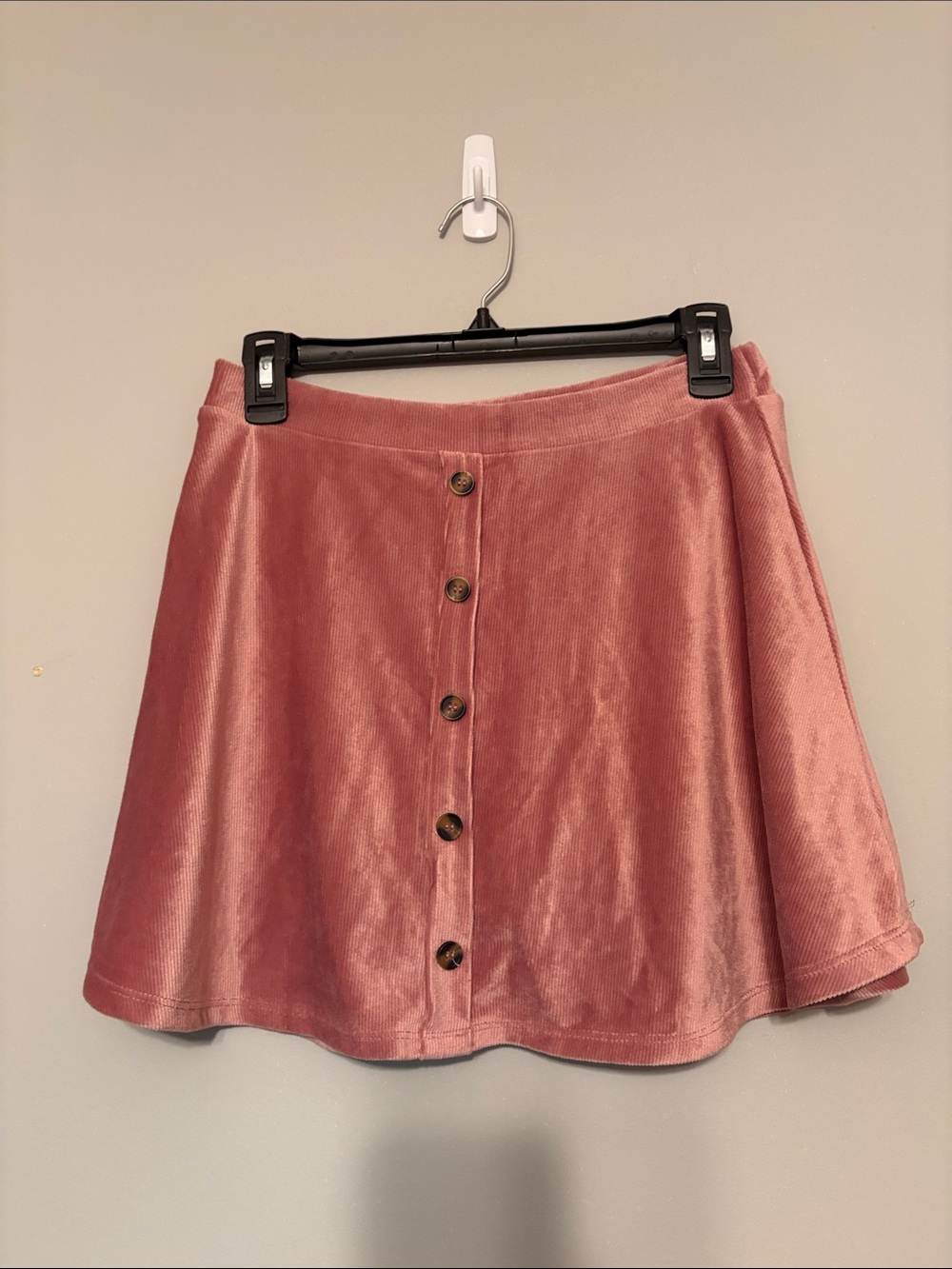 Knitworks Rose Pink Velvet Button-Front Skater Skirt